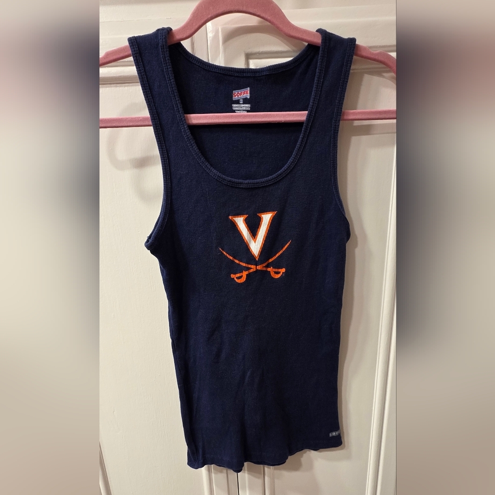 Soffe Women's Dark Blue Tank Top with Orange University of Virginia Logo~ Size M